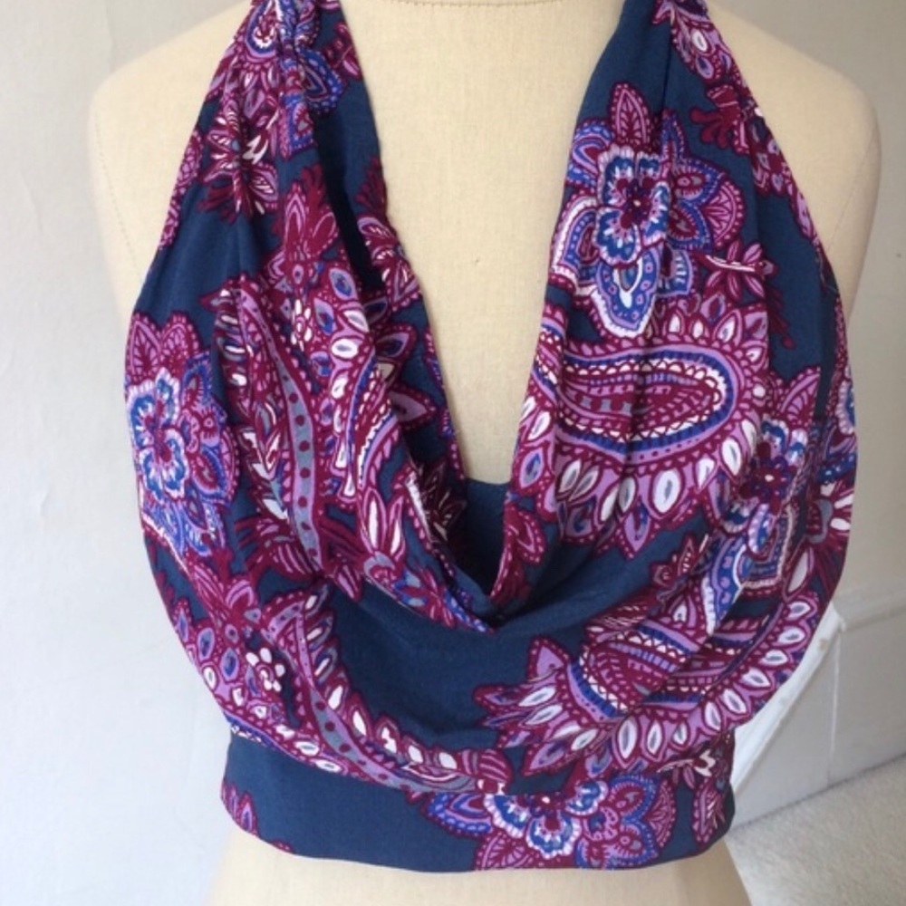 Free people cowl neck paisley halter top
